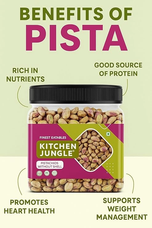 Kitchen Jungle Pistachio Kernals Without Shell Whole, Mota Pista | Bada Pista (250Gm Jar Pack Of 1)